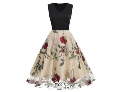 Roupas de Natal com Decote em V Sem Mangas Malha Peônia Patchwork Vestido Retrô L