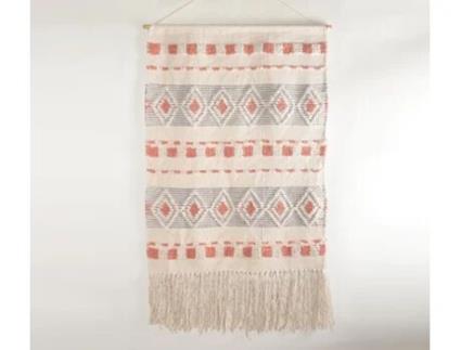 Peça Decorativa LUV SAFFRON Handwoven Wool & Cotton Geometric Terra Fringed Wall Hanging