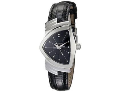 Relógio Masculino HAMILTON Ventura Ss Black Dial Black Leather Strap Preto