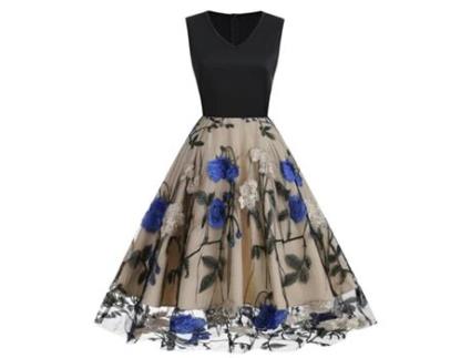 Roupas de Natal com Decote em V Sem Mangas Malha Peônia Patchwork Vestido Retrô Xl
