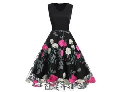 Roupas de Natal com Decote em V Sem Mangas Malha Peônia Patchwork Vestido Retrô S