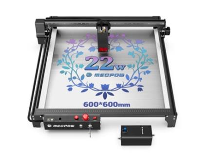Máquina de Gravação a Laser MECPOW X5 22W 600X600Mm Área de Gravação 0.08X0.1Mm Ponto a Laser com Assistência Automática de Ar
