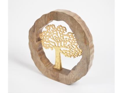 Peça Decorativa LUV SAFFRON Gold Toned Decorative Tree In Wooden Ring