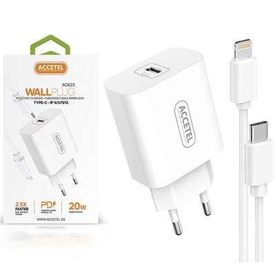Carregador Entrada Type-C + Cabo Lightning Accetel AC623 - Branco
