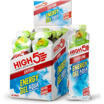 High5 Aqua Caffeine Energy Gels Box 66g 20 Units Citrus Transparente