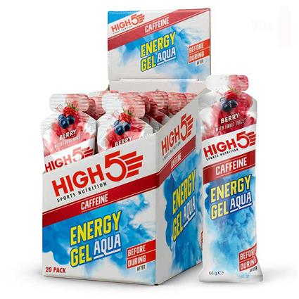 High5 Aqua Caffeine Energy Gels Box 66g 20 Units Berry Colorido