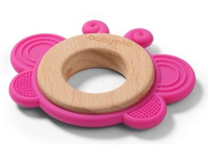 Babyono Butterfly Teether Made Of Wood And Silicone Rosa