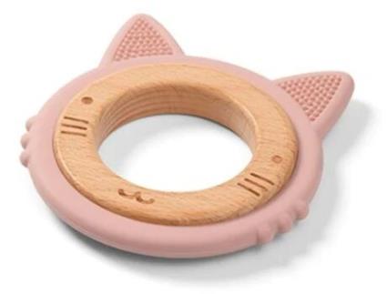 Babyono Wooden And Silicone Teether Kitten Dourado