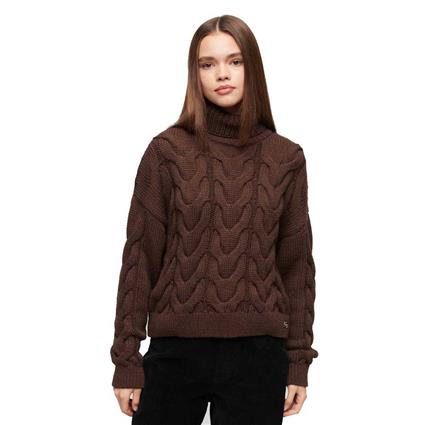 Superdry Chain Cable Knit Polo Sweater Castanho XS Mulher
