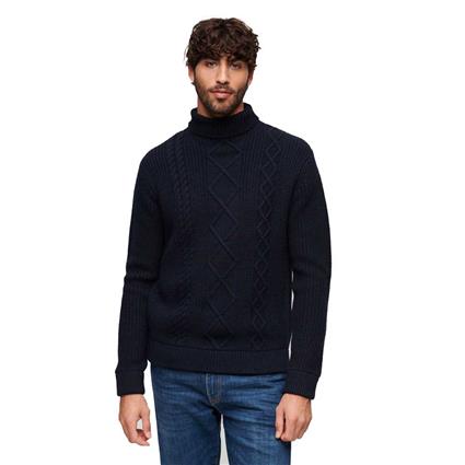Superdry Merchant Cable Roll Neck Sweater Azul S Homem