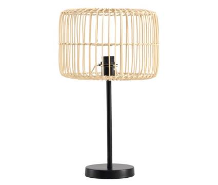 Lâmpada de mesa de fibras naturais e base de metal