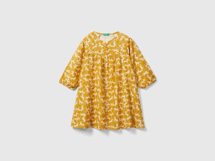 Benetton, Vestido Com Estampa De Cavalos, size S, Mostarda, Crianças