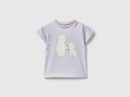 Benetton, T-shirt Com Estampa À Frente E Atrás, size 9-12, Lilás, Crianças