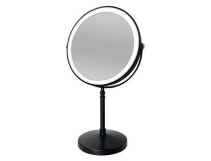 Espelho de Mesa UNIQ com Led e Ampliação de 10X Preto Fosco