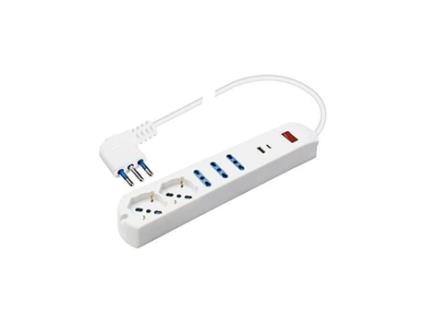 Poly Pool Pp2535 Soquete 5: 5 Tomadas 10-16 a 2 Plugue Usb Ac 10 a Branco POLYPOOL