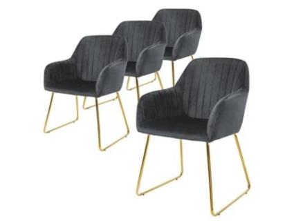 Conjunto de 4 Cadeiras de Jantar de Veludo Cinzento Design Ergonómico Assento Moderno ML-DESIGN 57 x 60 x 82