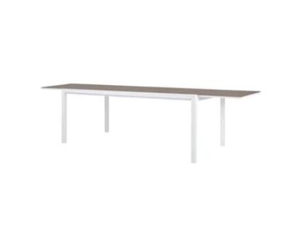 Mesa Conceito Retangular Extensível Alumínio Branco e Vidro Temperado Taupe 200/300100