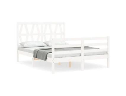 Estrutura de cama de casal VIDA XL com cabeceira madeira maciça branco