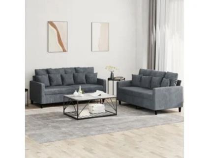 Conjunto 2 de Sofás com Almofadões Veludo Cinzento-Escuro VIDAXL
