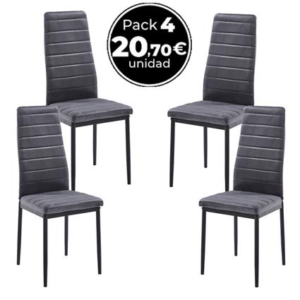 Presentes Miguel - Pack 4 Cadeiras Lauter Veludo - Cinza escuro