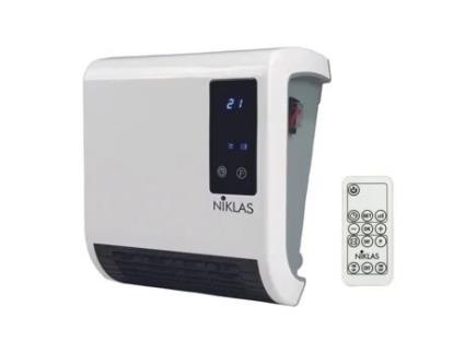 Aquecedor com Ventilador 2000W Moderno Controle Remoto Digital Programável 2 Potências Aquece Até 20 M² Ip22 NIKLAS