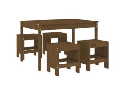 Conjunto 5 jantar p/ jardim VIDA XL madeira pinho maciça castanho mel