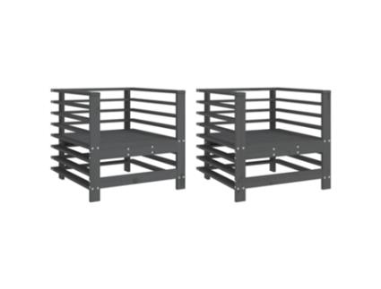 Conjunto 2 Cadeiras de Jardim Vida Xl Madeira de Pinho Maciça Cinzento VIDAXL