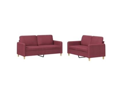 Conjunto 2 de Sofás com Almofadões Tecido Vermelho Tinto VIDAXL