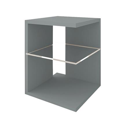 Mesa de Apoio Domus, 40 x 40 x 55 cm, Aglomerado de 5 mm, Prateleira de Vidro, Cinzento