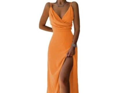 Vestido FYY Decote V Suspensórios Fenda Algodão Multicor (3XL)