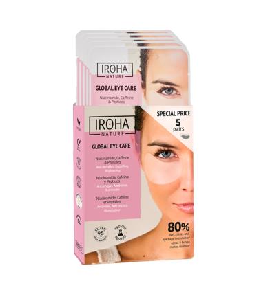 Iroha Nature - Conjunto global de adesivos antirrugas, anti-inchaços e iluminadores para cuidados com os olhos - Niacinamida, cafeína e peptídeos