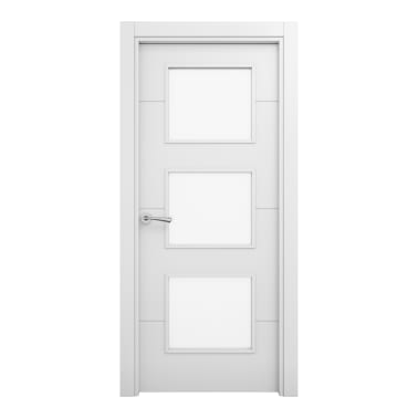 Porta maciça Carys envidraçada lacada branco 75 cm direita com moldura