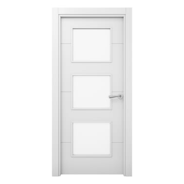 Porta maciça Carys envidraçada lacada branco 75 cm esquerda com moldura