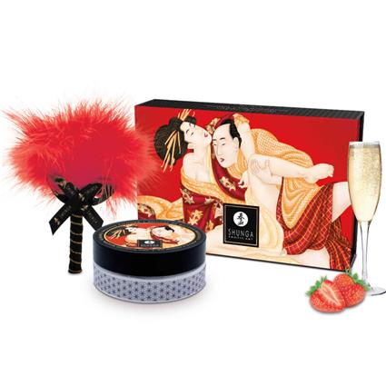 SHUNGA - KIT DE PÓ DE MASSAGEM COMESTÍVEL MORANGO