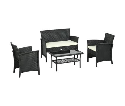 Conjunto de exterior aço, vime pe, poliéster outsunny