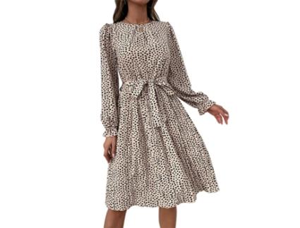 Vestido FYY Longa Leopardo Poliéster Bege (M)