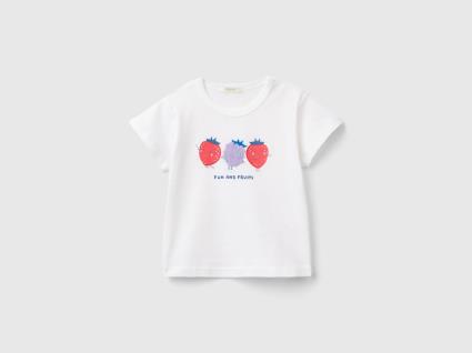 Benetton, T-shirt Com Estampa E Bordado, size 12-18, Branco, Crianças
