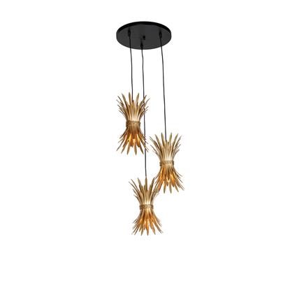 Candeeiro suspenso Art Déco dourado 3 luzes - Wesley