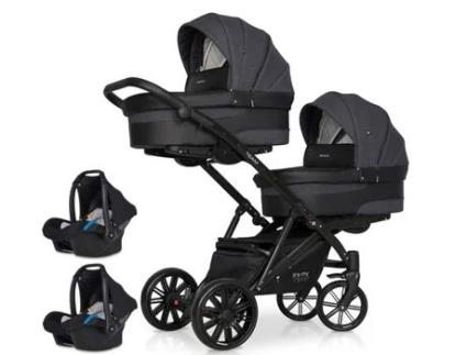 Carrinho de Gémeos 2 Assentos 2 Alcofas Kite 0 Isofix Ready Team Anthracite RIKO