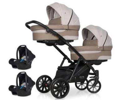 Carrinho de Gémeos 2 Assentos 2 Alcofas Kite 0 Isofix Ready Team Cappucino RIKO