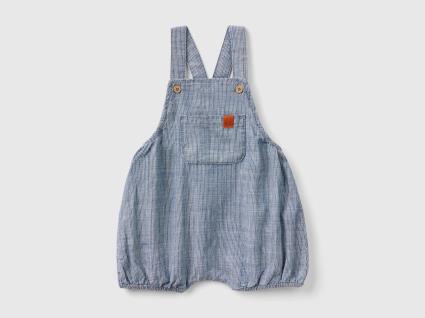 Benetton, Jardineira Às Riscas Em Chambray, size 6-9, Azul-marinho, Crianças