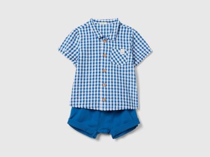 Benetton, Conjunto De Camisa E Shorts, size 3-6, Azul-marinho, Crianças