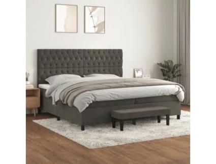 Cama com Molas/Colchão 200X200 Cm Veludo Cinzento-Escuro