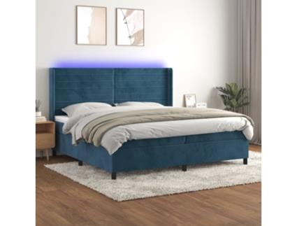 Cama Box Spring com Colchão/Led 200X200 Cm Veludo Azul-Escuro CLIC N BUY