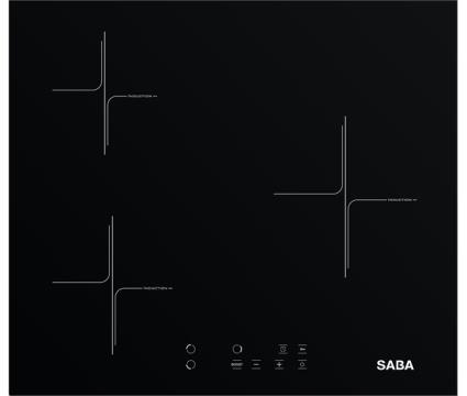 Placa de indução saba sb-biih1-2023. 3 zonas. 60cm. preto