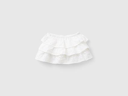 Benetton, Saia Com Bordado Inglês, size 6-9, Branco, Crianças