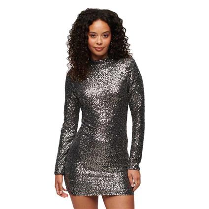 Superdry Sequin Mock Short Dress Cinzento S Mulher