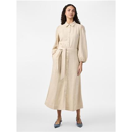 Yas Flaxy Long Sleeve Long Dress Beige XL Mulher