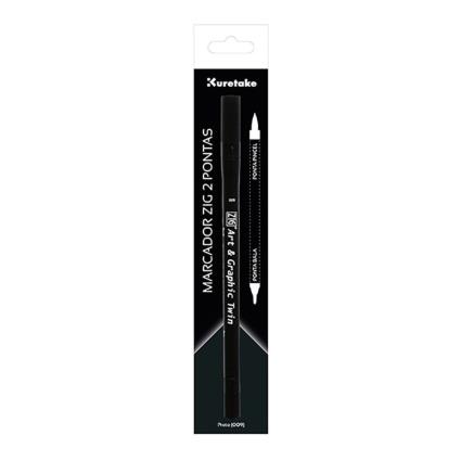 ZIG WATERCOLOUR SYSTEM Marcador 2 Pontas Art & Graphic Twin, Ponta Bala e Ponta Pincel, Preto