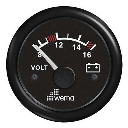 Wema Blackline 8-16v Voltmeter Preto 52 mm